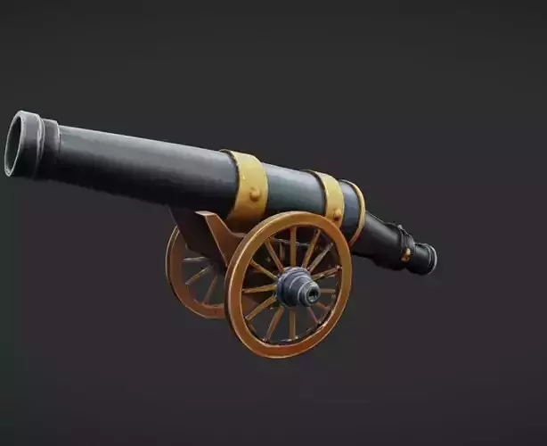 old-fashioned cannon with wooden wheels