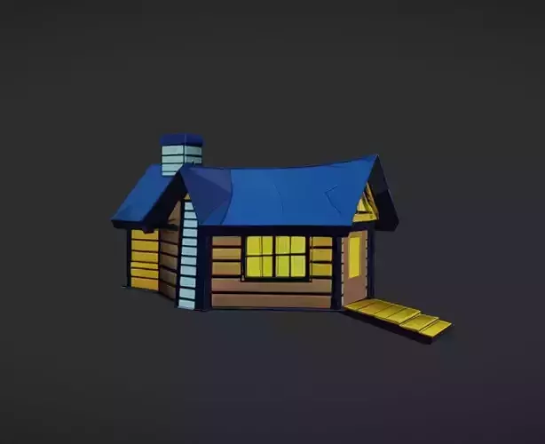 Cozy wooden cabin at night