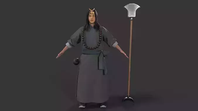 ancient chinese warrior character Low-poly 3D model