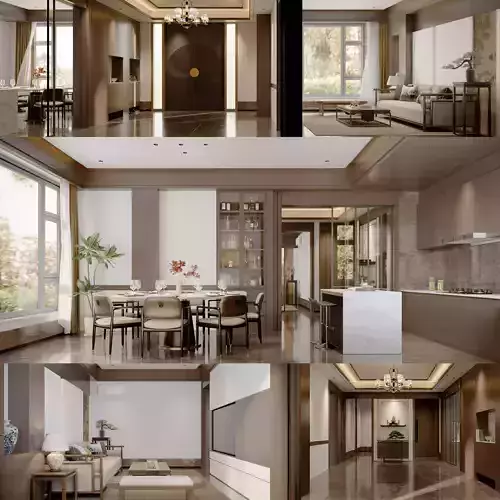 New Chinese home living room  dining room hallway