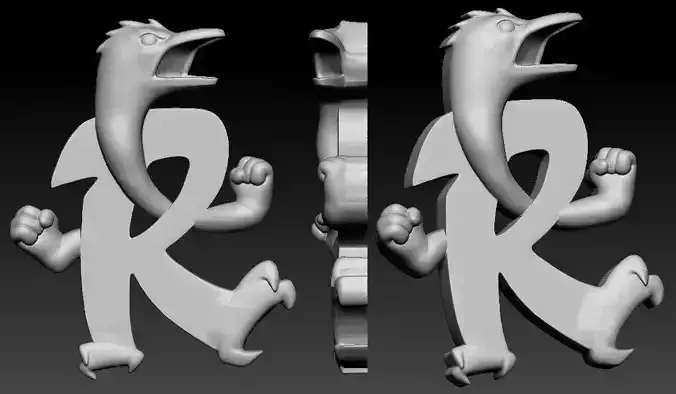 Stylized Duck Letter R Logo Pendant 3D Model