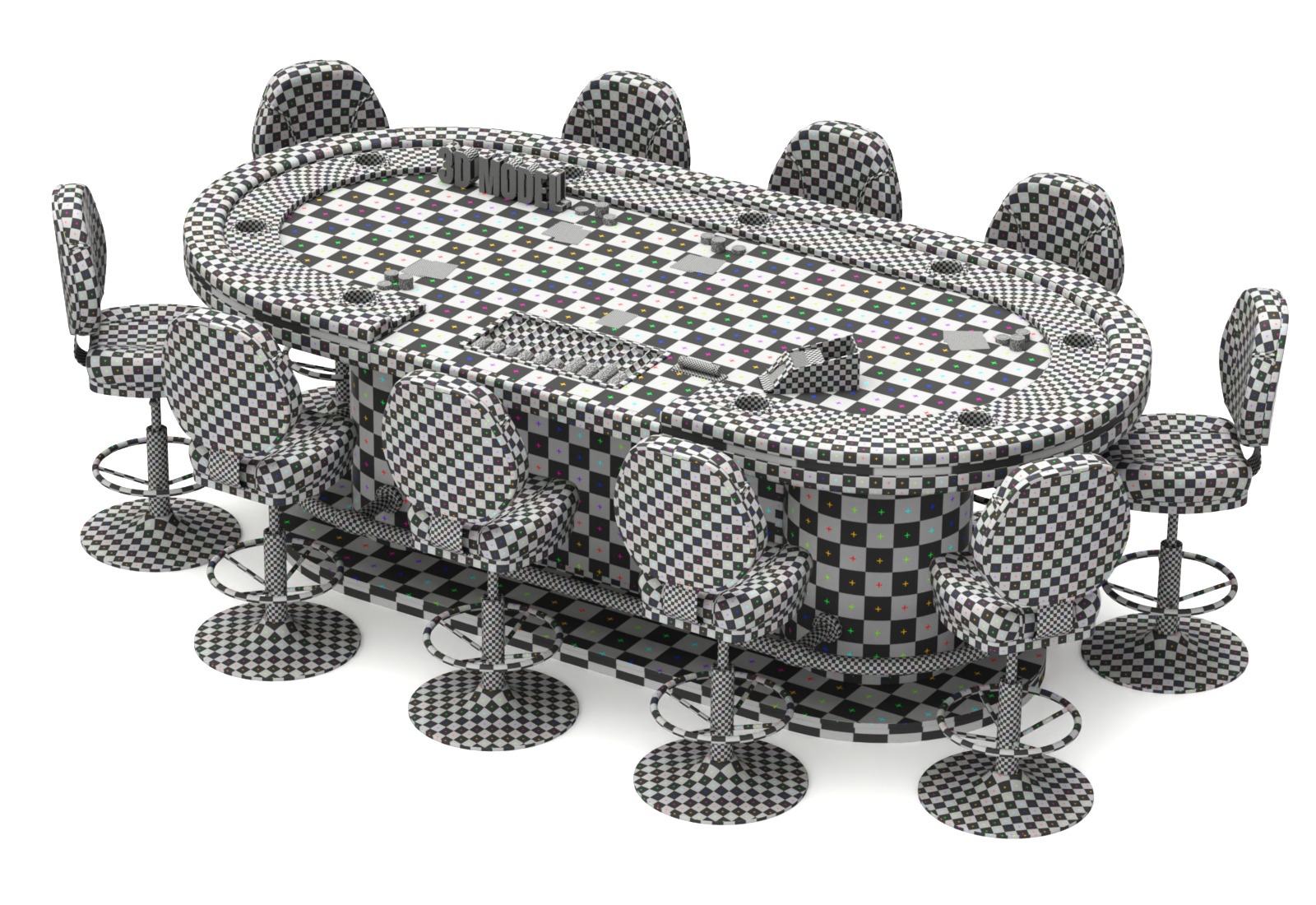 Poker Table Set 3D model_12