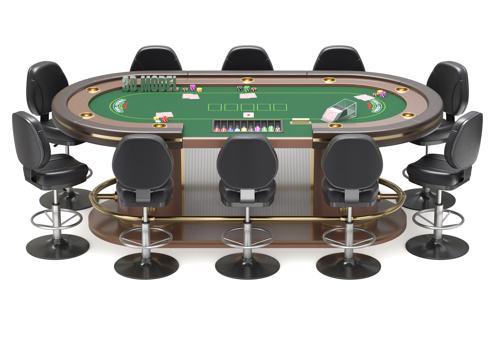 Poker Table Set 3D model_4