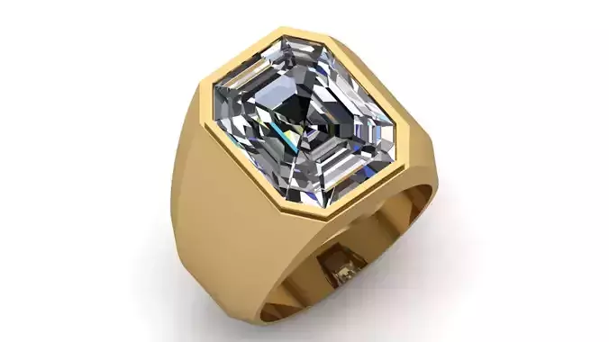 Mens Signet Ring with Emerald Cut Stone
