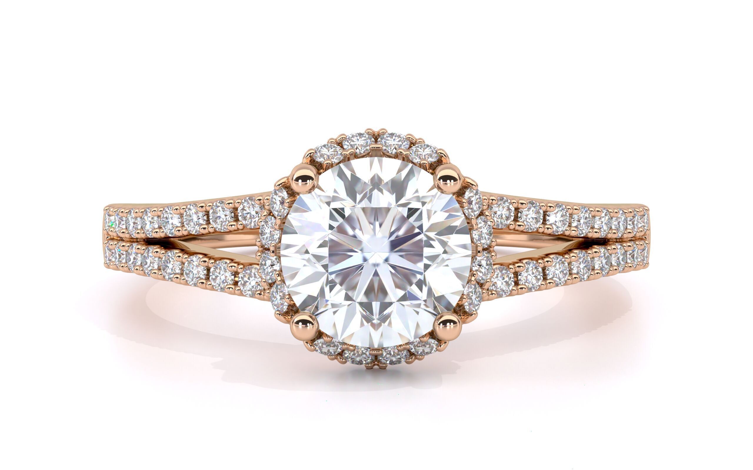 Split Shank With Round Cut Halo Diamond Ring 3D print model_7