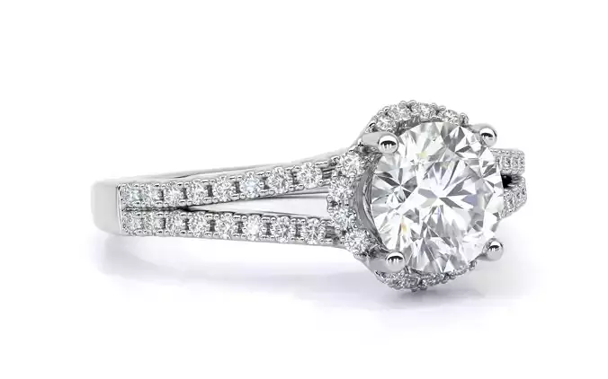 Split Shank With Round Cut Halo Diamond Ring