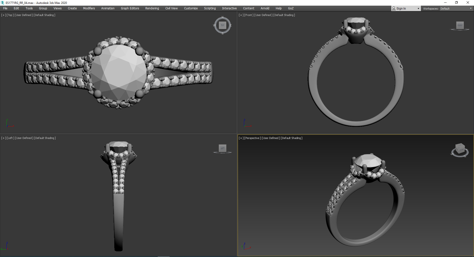 Split Shank With Round Cut Halo Diamond Ring 3D print model_10
