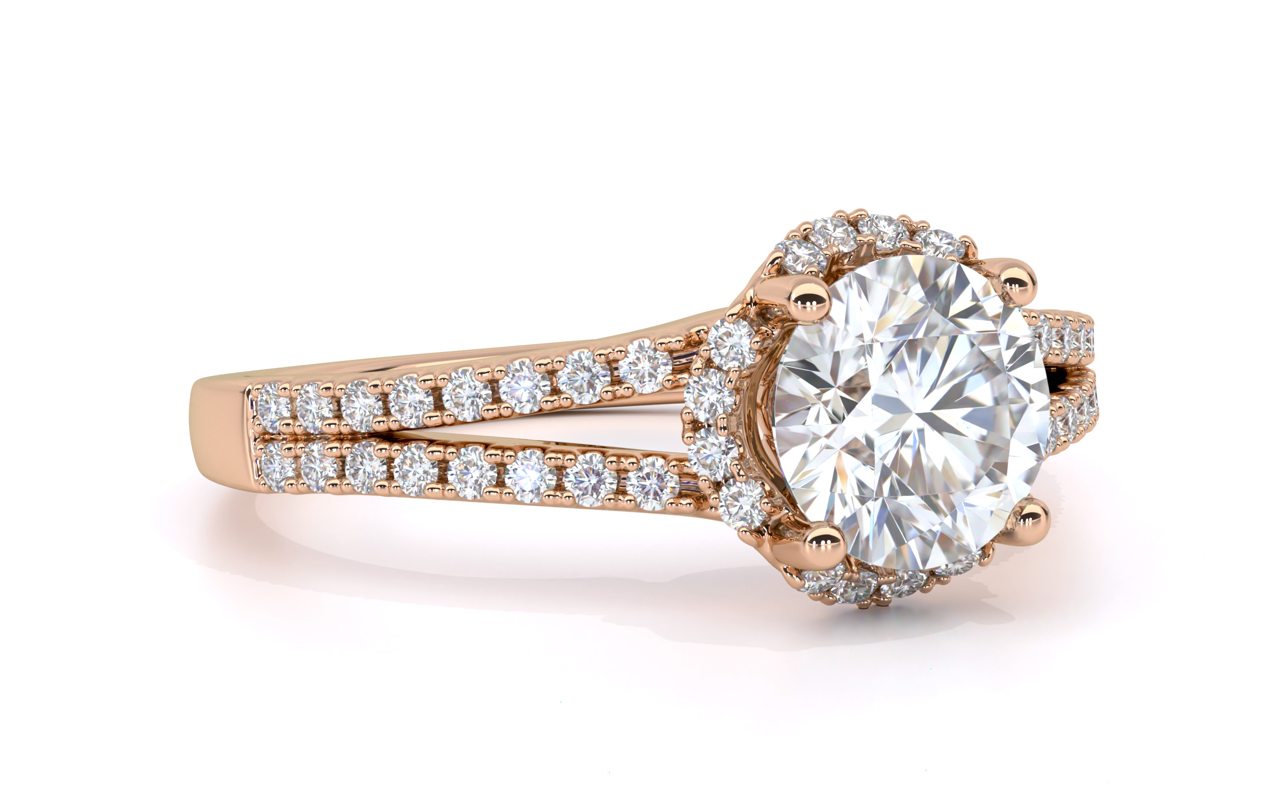 Split Shank With Round Cut Halo Diamond Ring 3D print model_2