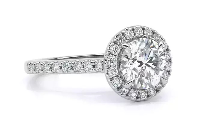 Round Cut Diamond Halo U Prong Pave Diamond Engagement Ring