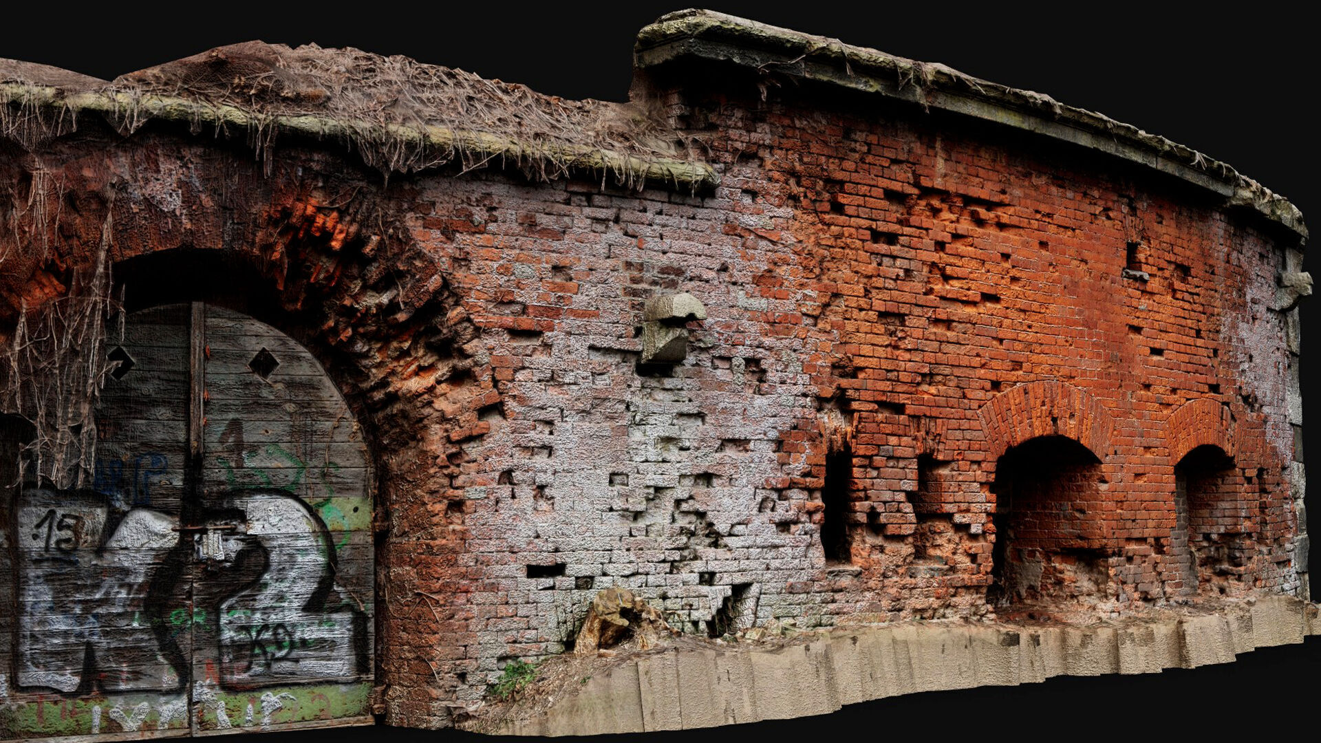 ruins abandoned fortress brickwall part3 photogrammetry Low-poly 3D model_2