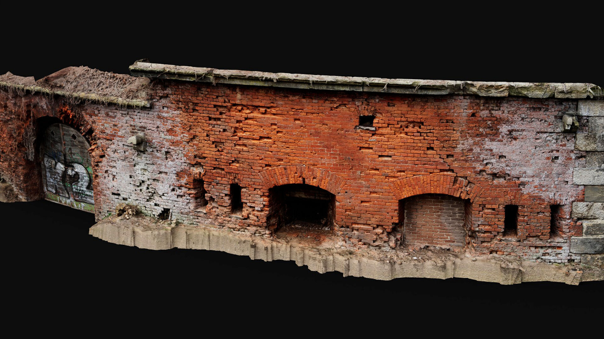 ruins abandoned fortress brickwall part3 photogrammetry Low-poly 3D model_3