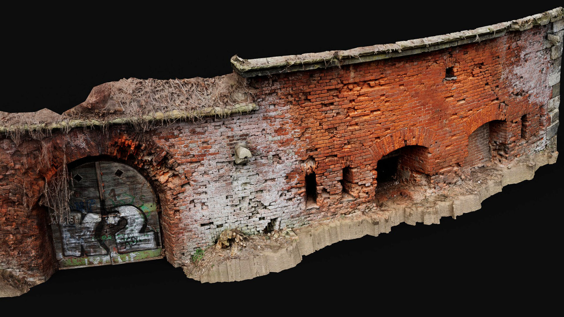 ruins abandoned fortress brickwall part3 photogrammetry Low-poly 3D model_4