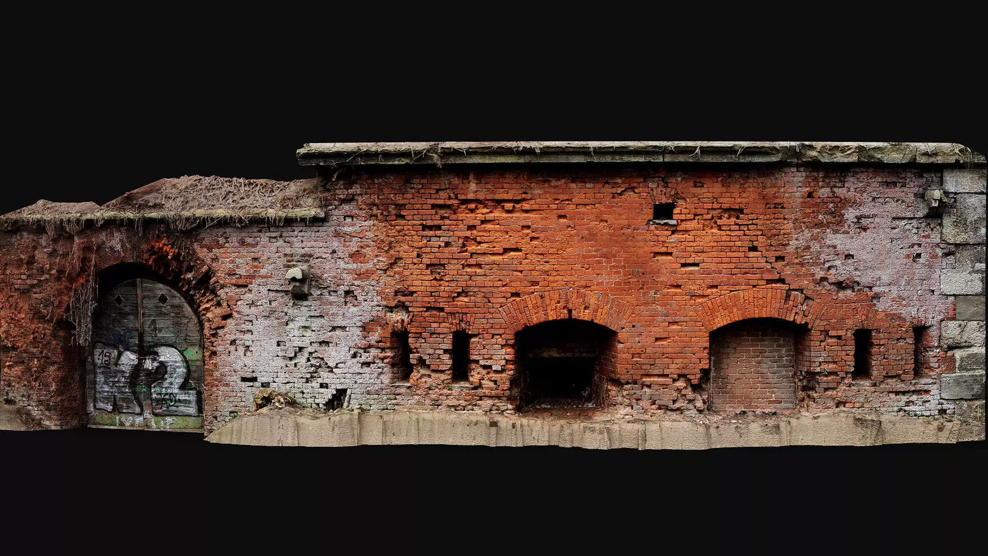 ruins abandoned fortress brickwall part3 photogrammetry Low-poly 3D model_0