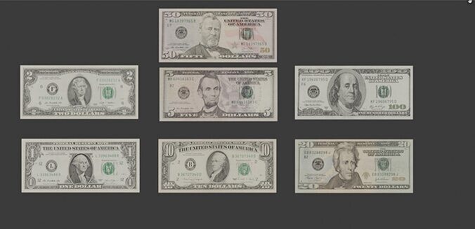 US-Currency-Dollarbills Low-poly 3D model