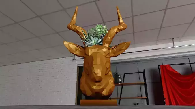 antelope head low poly bust planter STL