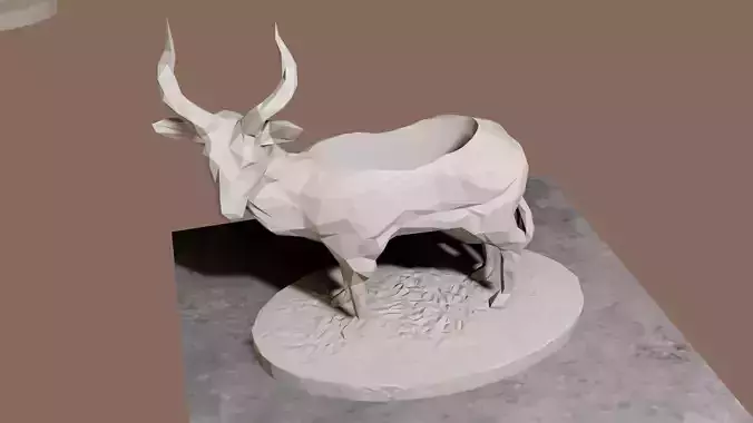 antelope standing planter low poly geometrical flower vase STL