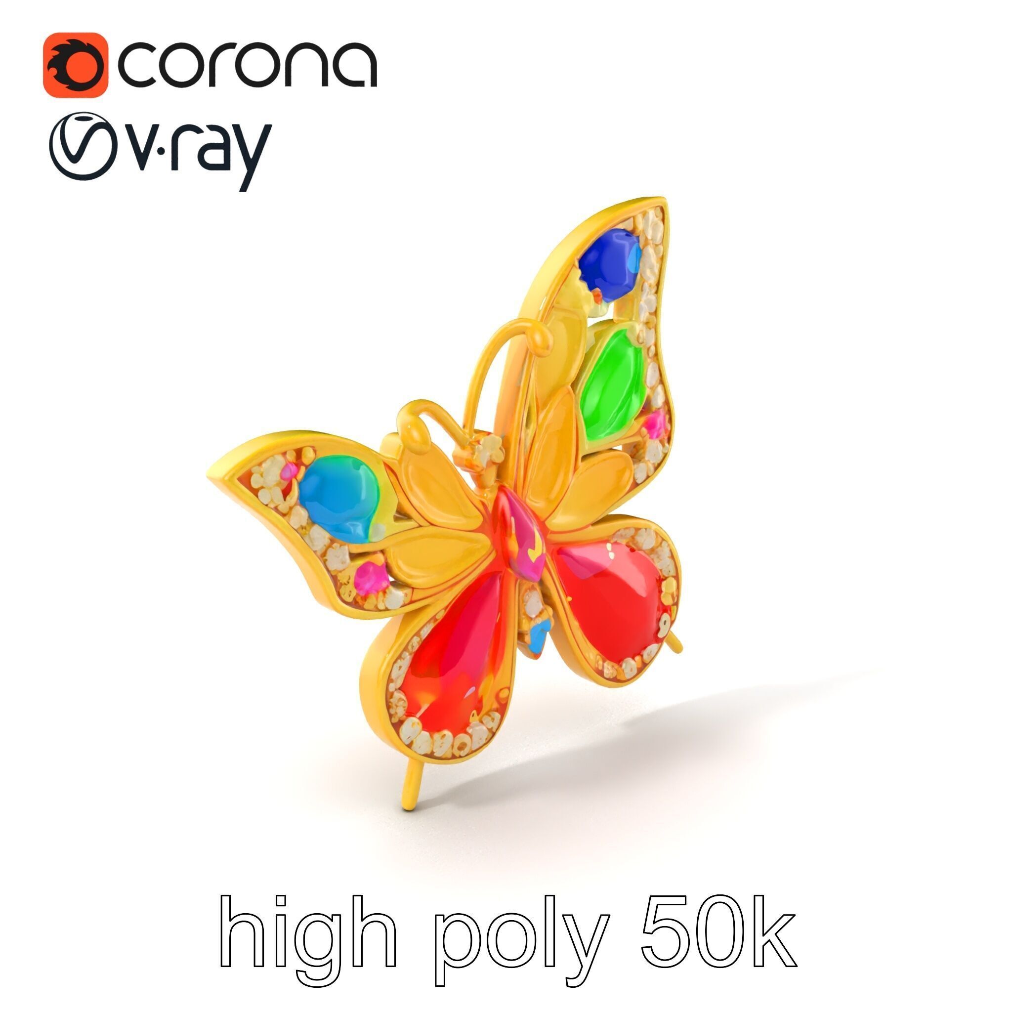 Butterfly Gemstone Brooch Elegance model pack Low-poly 3D model_2