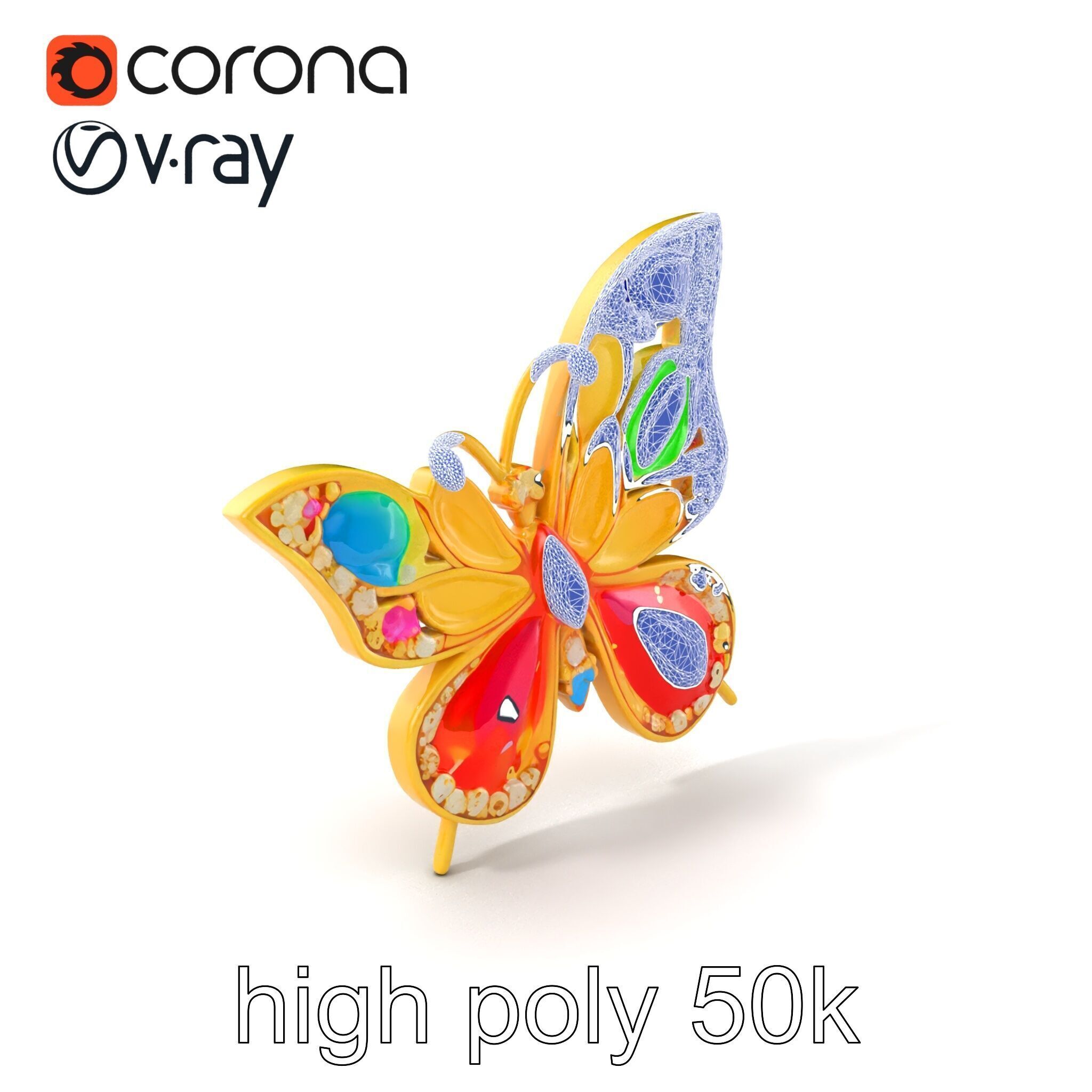 Butterfly Gemstone Brooch Elegance model pack Low-poly 3D model_10