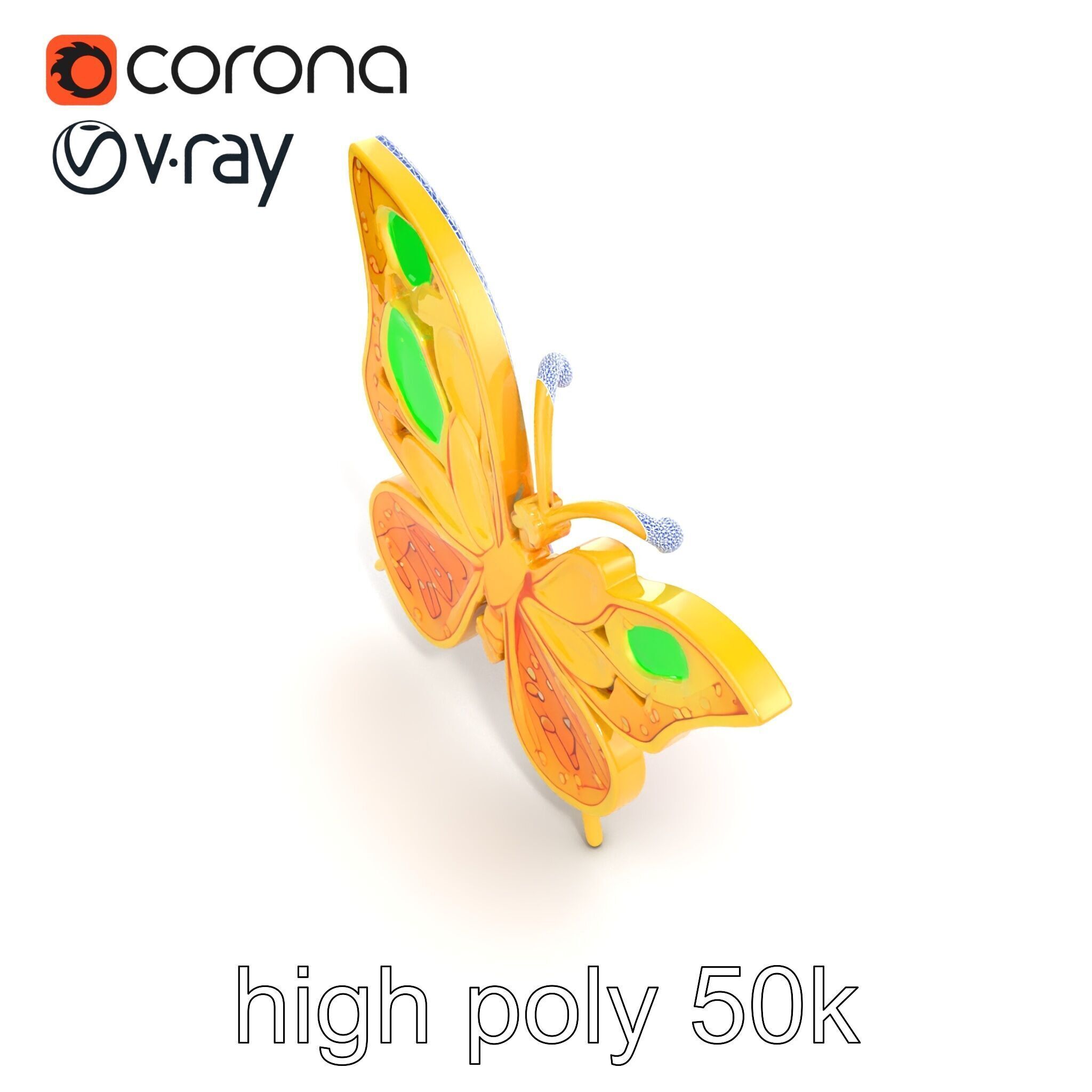 Butterfly Gemstone Brooch Elegance model pack Low-poly 3D model_28