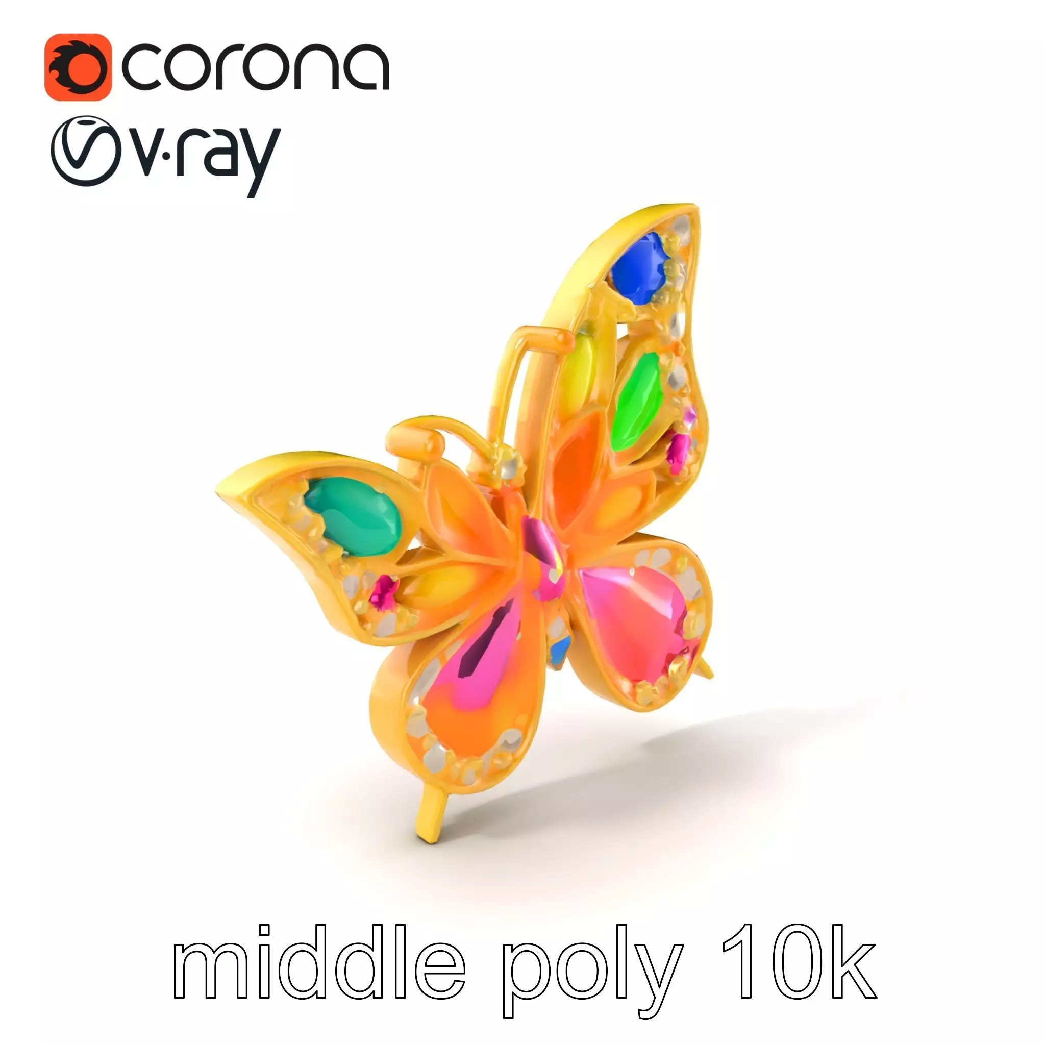 Butterfly Gemstone Brooch Elegance model pack Low-poly 3D model_0