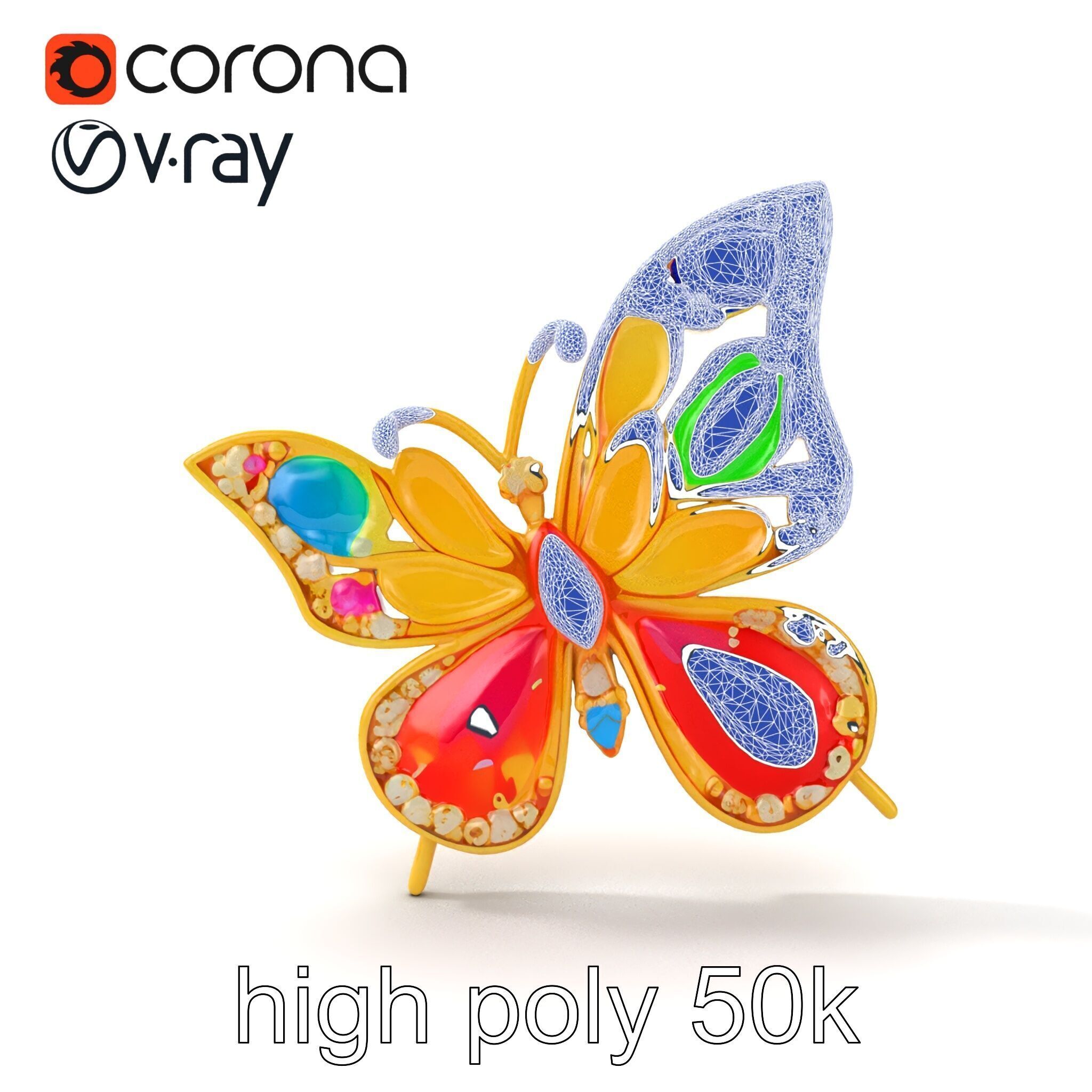 Butterfly Gemstone Brooch Elegance model pack Low-poly 3D model_27