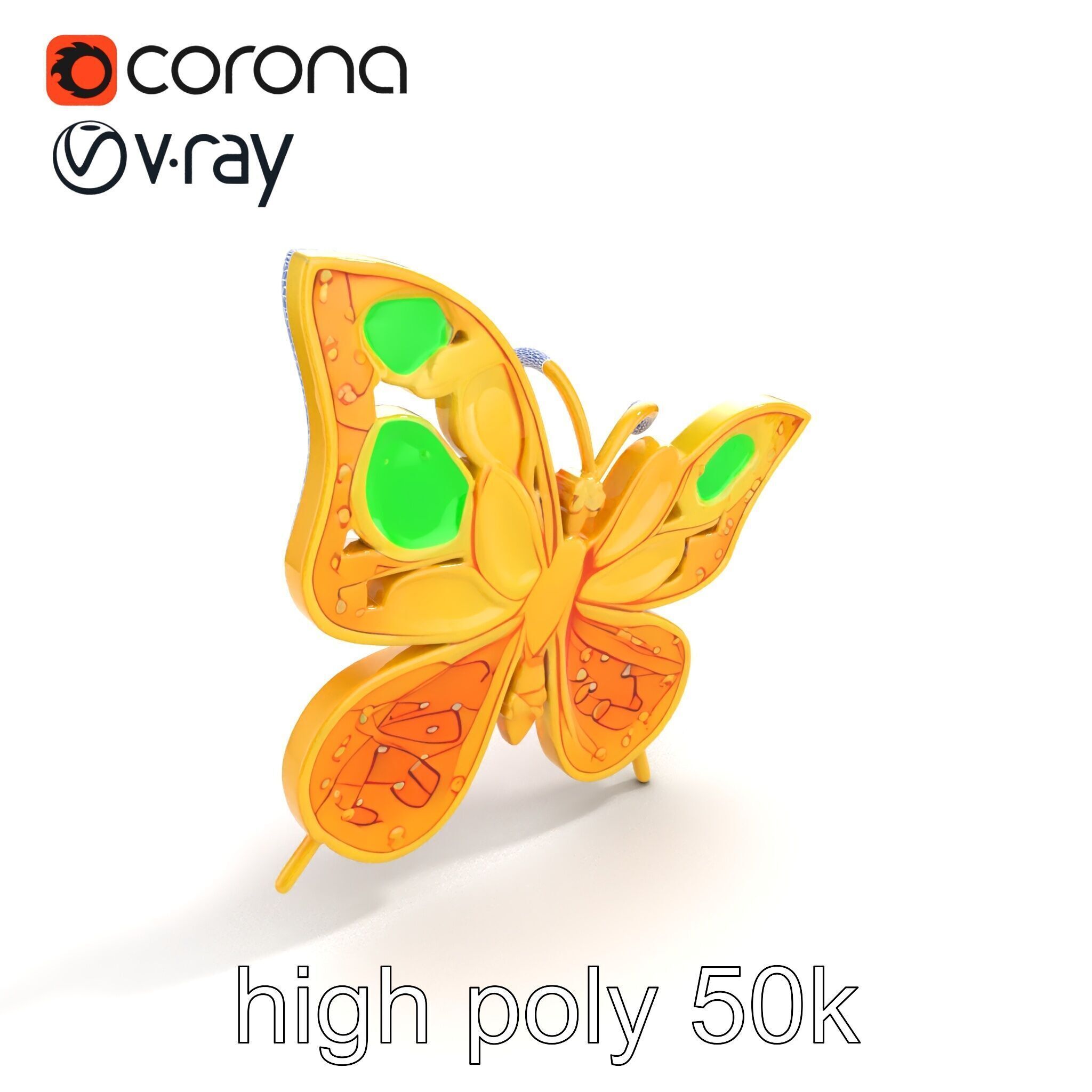 Butterfly Gemstone Brooch Elegance model pack Low-poly 3D model_31