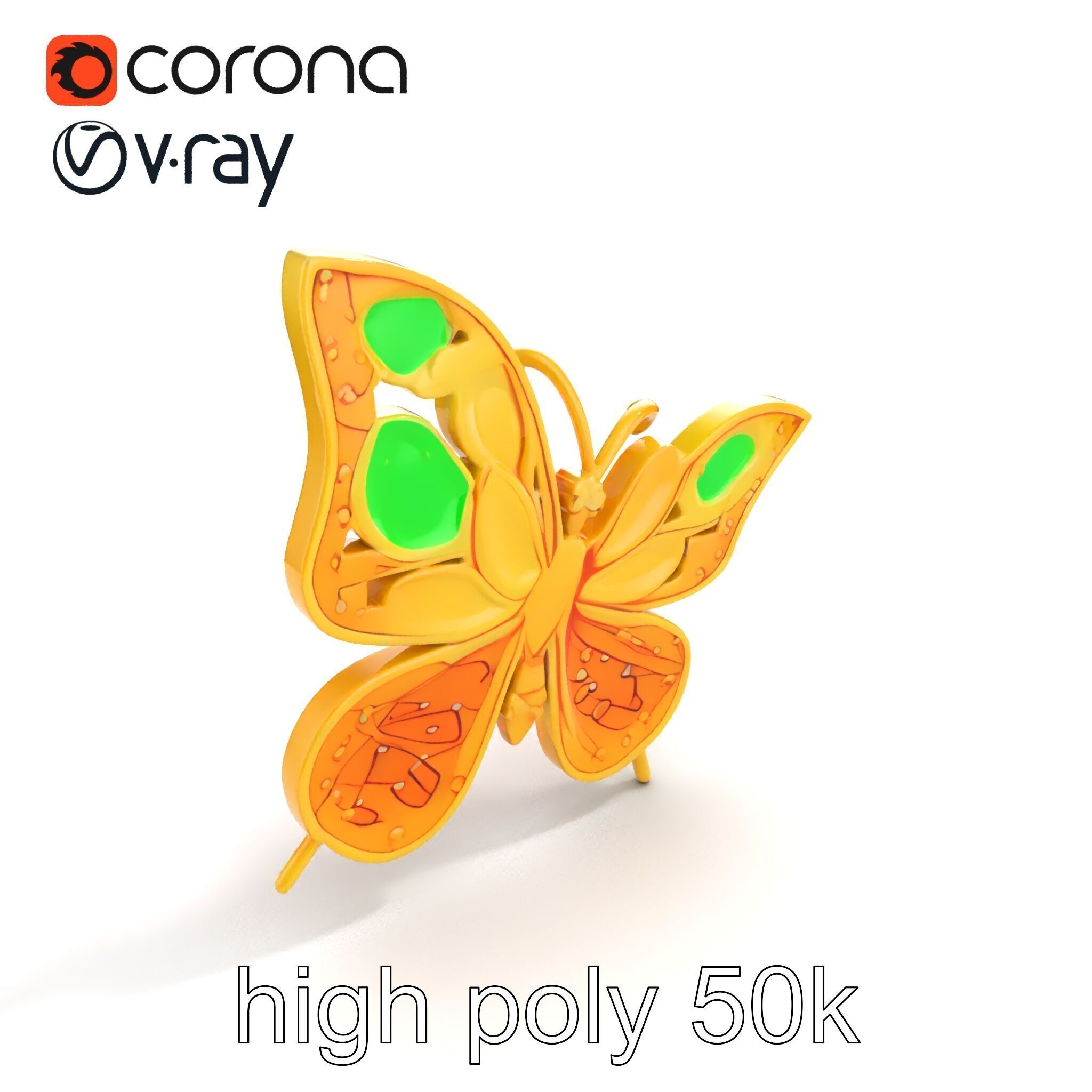 Butterfly Gemstone Brooch Elegance model pack Low-poly 3D model_32