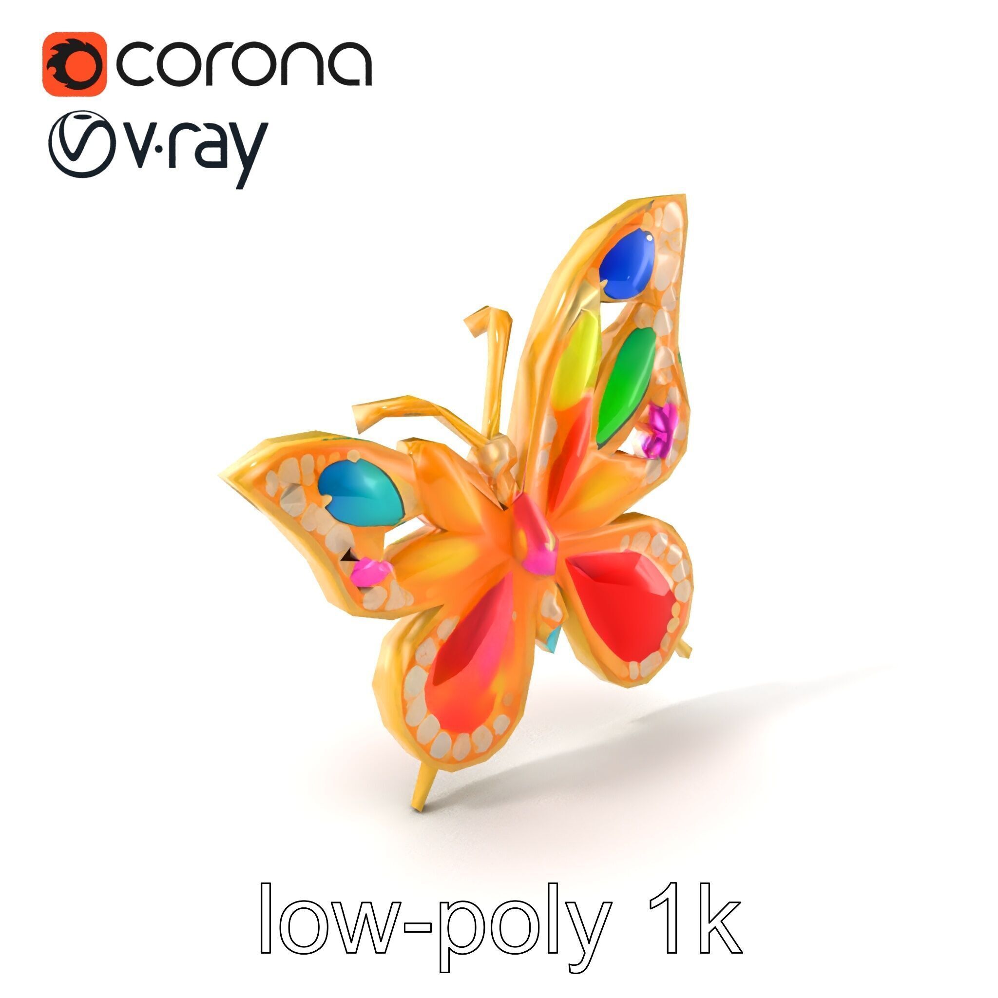Butterfly Gemstone Brooch Elegance model pack Low-poly 3D model_5
