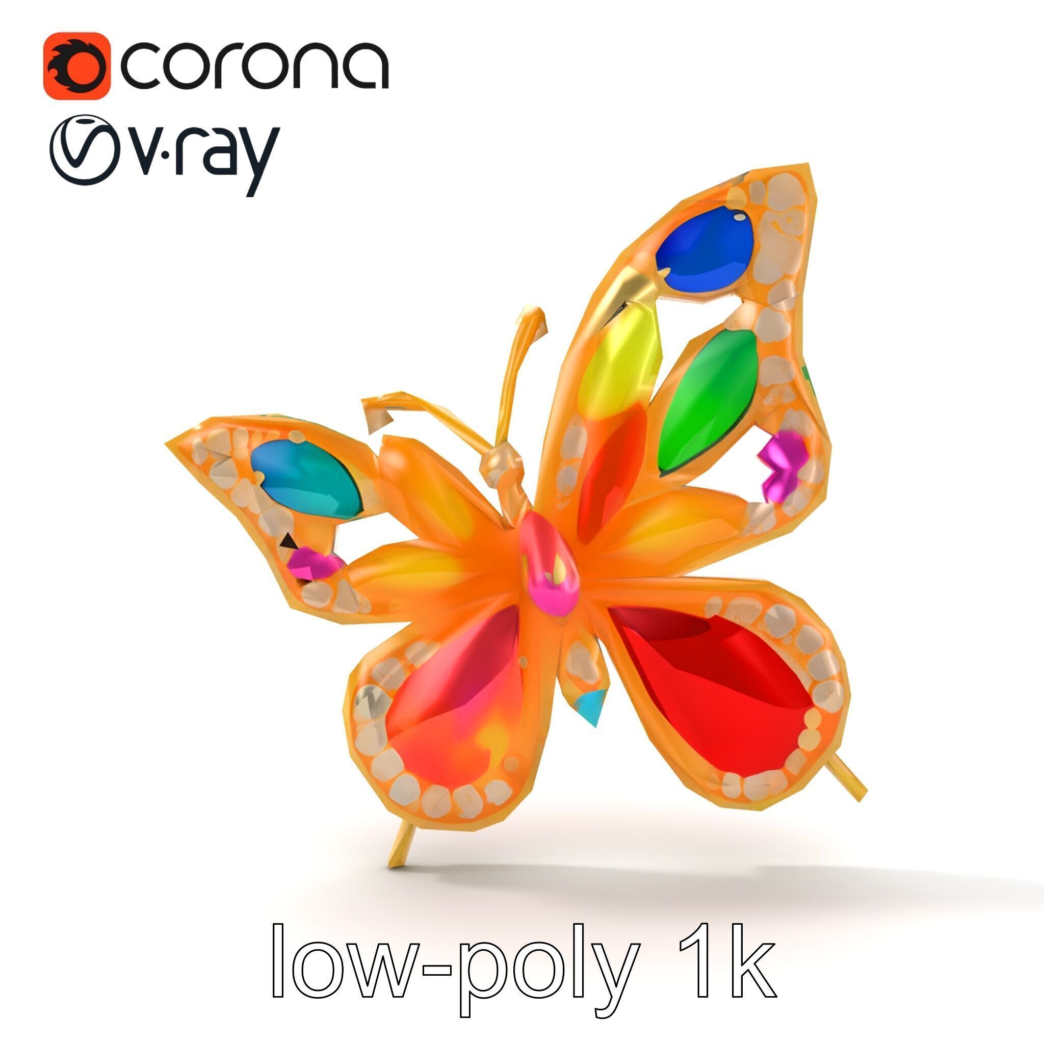 Butterfly Gemstone Brooch Elegance model pack Low-poly 3D model_16