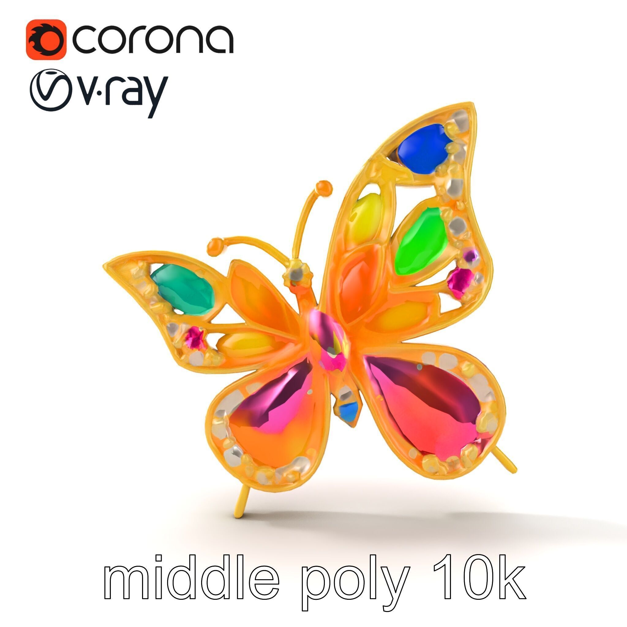 Butterfly Gemstone Brooch Elegance model pack Low-poly 3D model_19