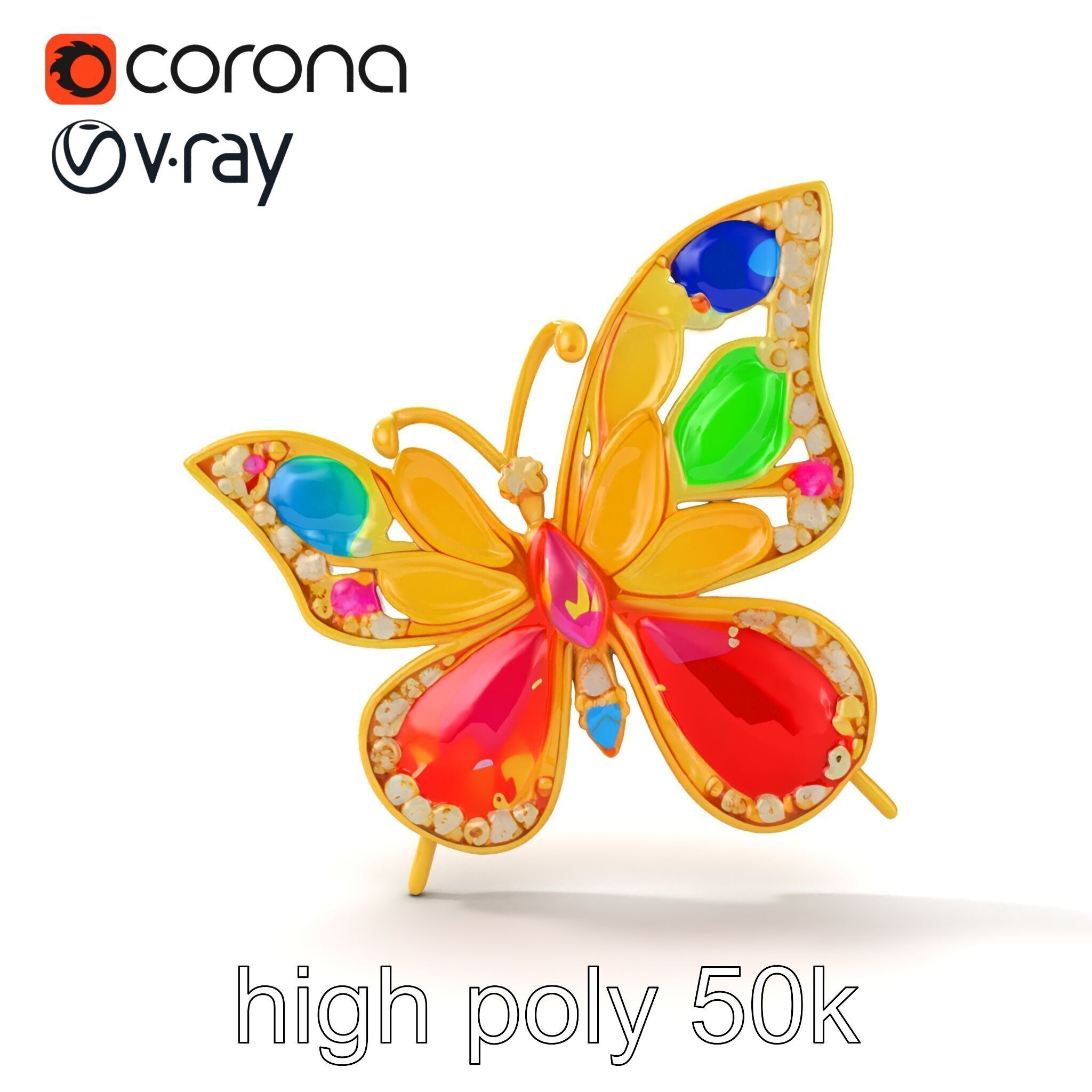 Butterfly Gemstone Brooch Elegance model pack Low-poly 3D model_29
