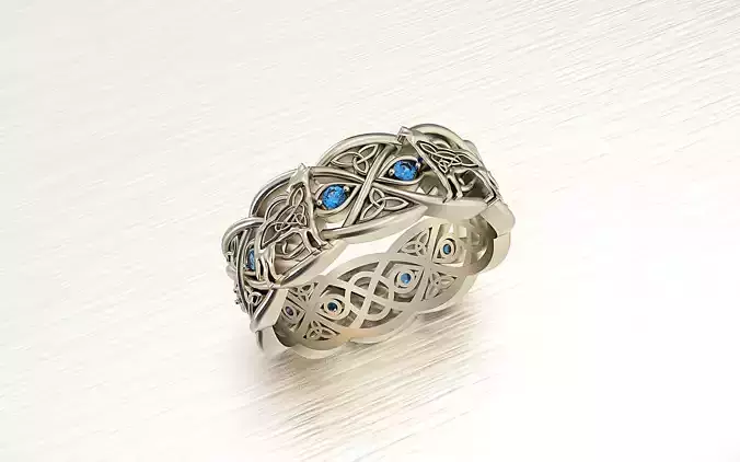 men ring whith  wolf 3d print diamons stones