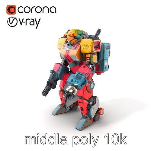 Brightly Colored Humanoid Military Robot model pack Low-poly 3D model