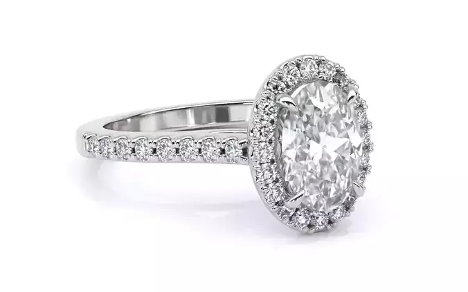 Oval Cut Diamond Halo U Prong Pave Diamond Engagement Ring