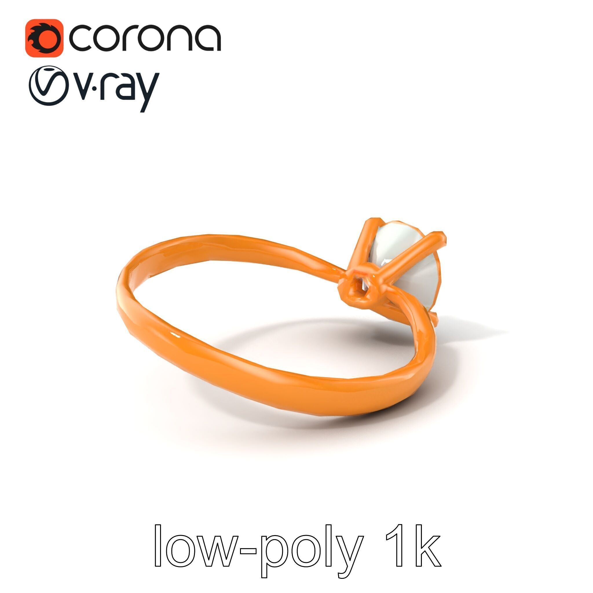 Exquisite Diamond Ring Rose Gold Band model pack Low-poly 3D model_5