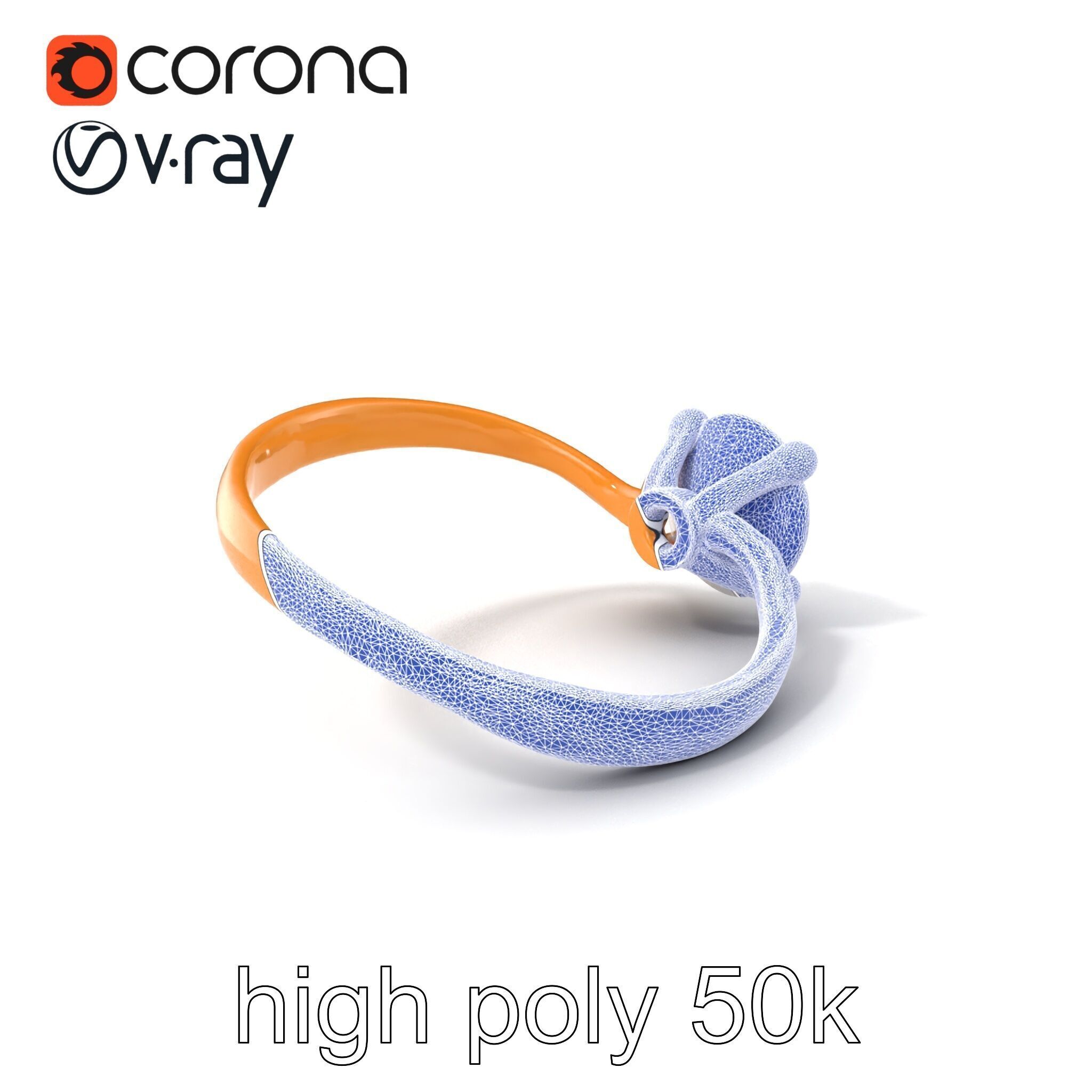 Exquisite Diamond Ring Rose Gold Band model pack Low-poly 3D model_10