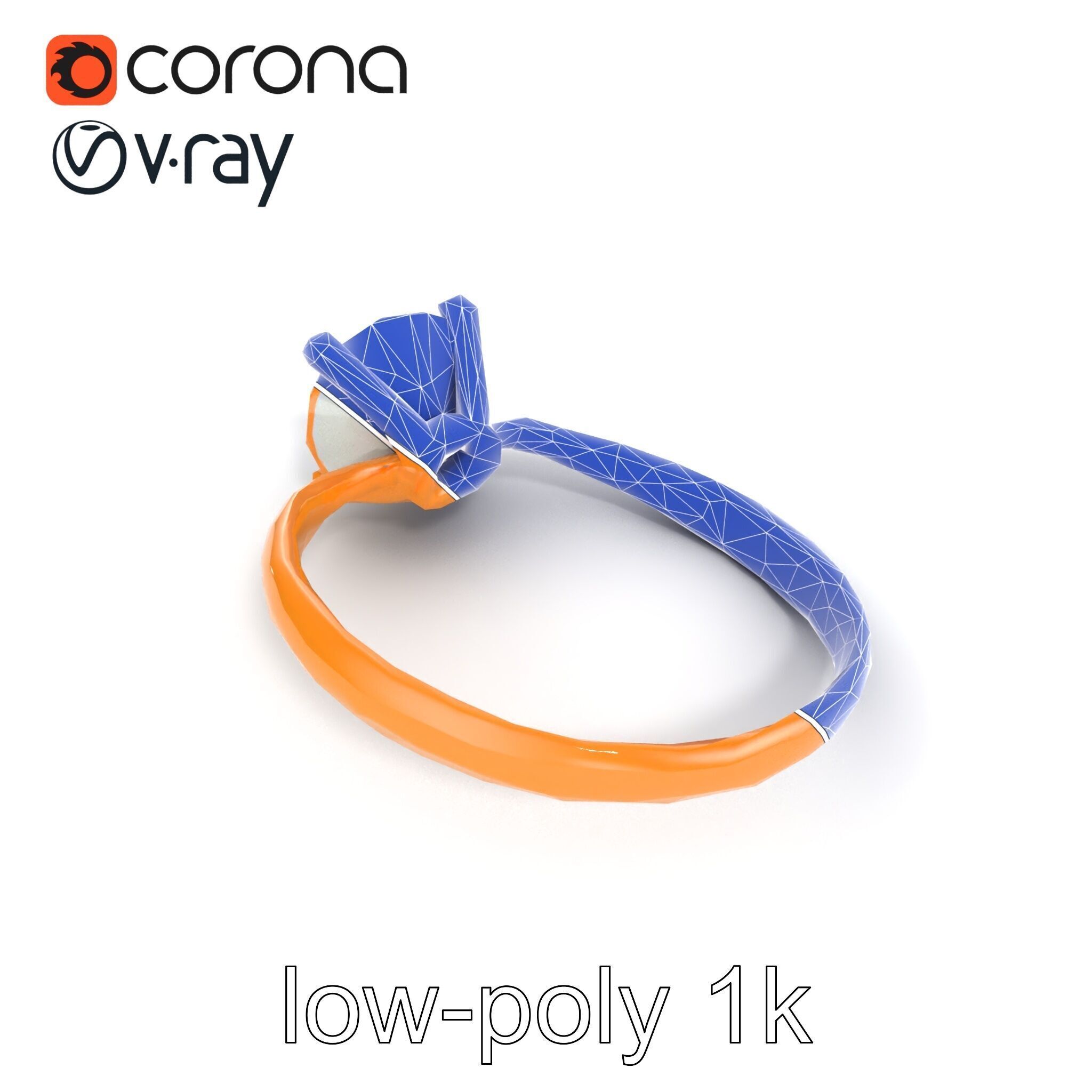 Exquisite Diamond Ring Rose Gold Band model pack Low-poly 3D model_22