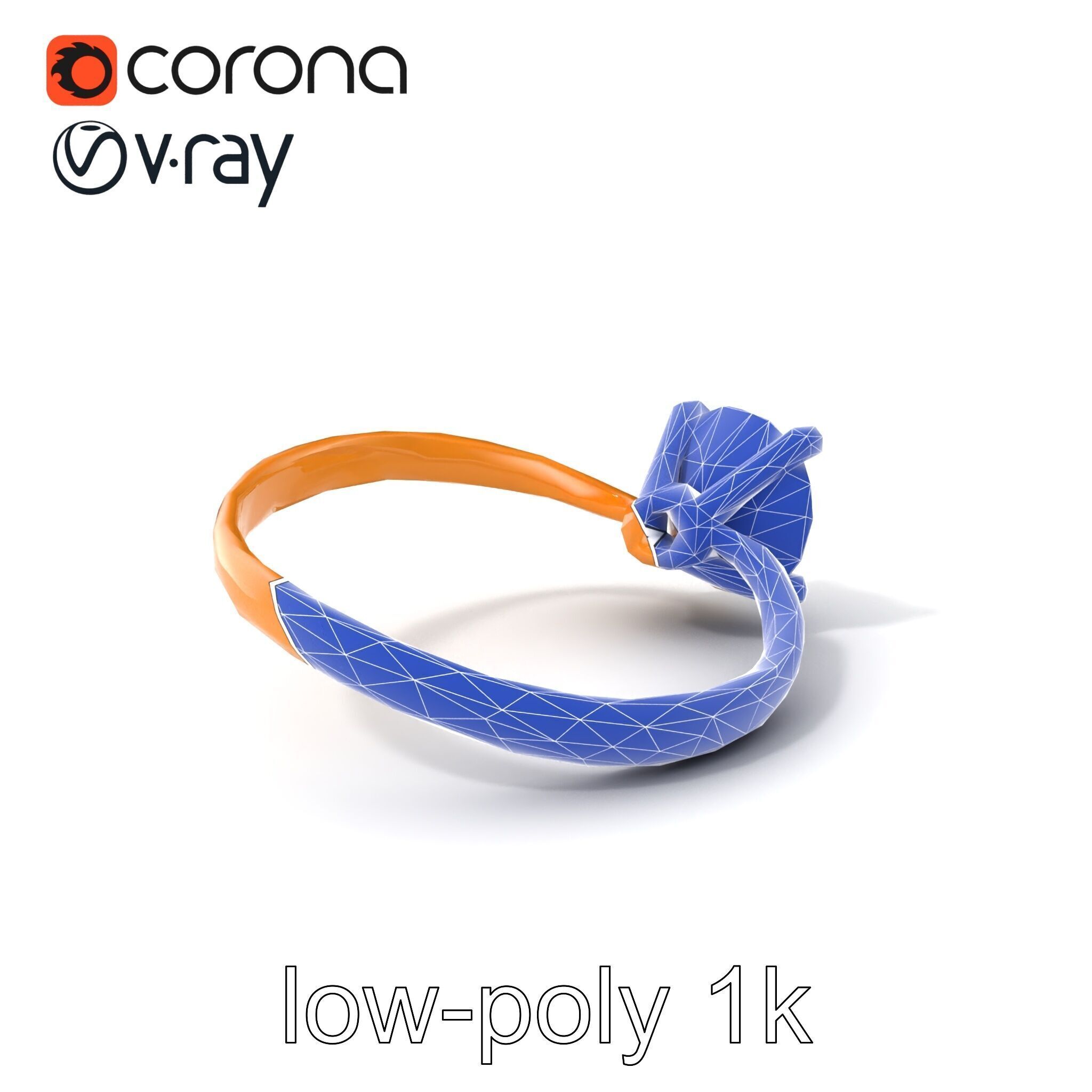 Exquisite Diamond Ring Rose Gold Band model pack Low-poly 3D model_7