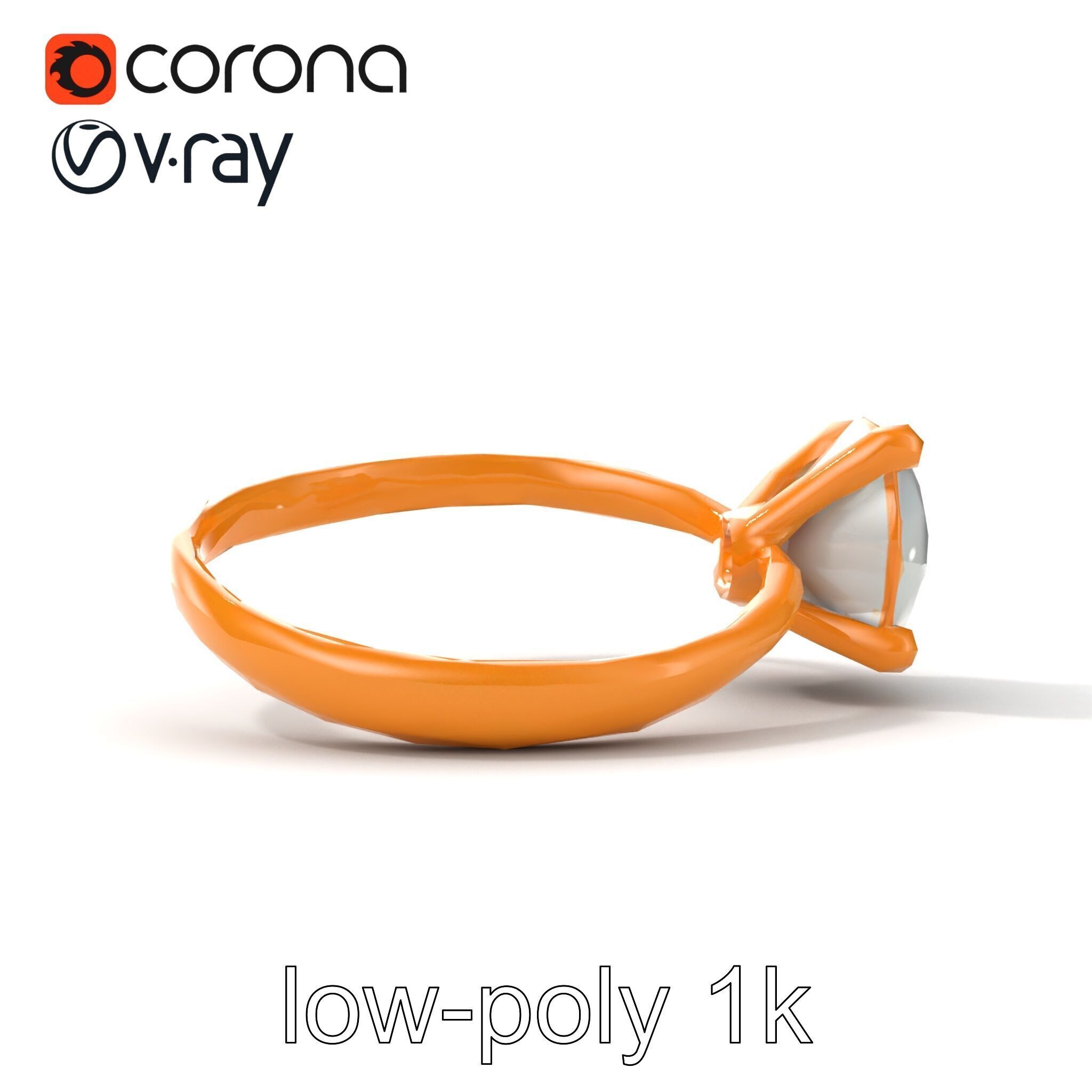 Exquisite Diamond Ring Rose Gold Band model pack Low-poly 3D model_25