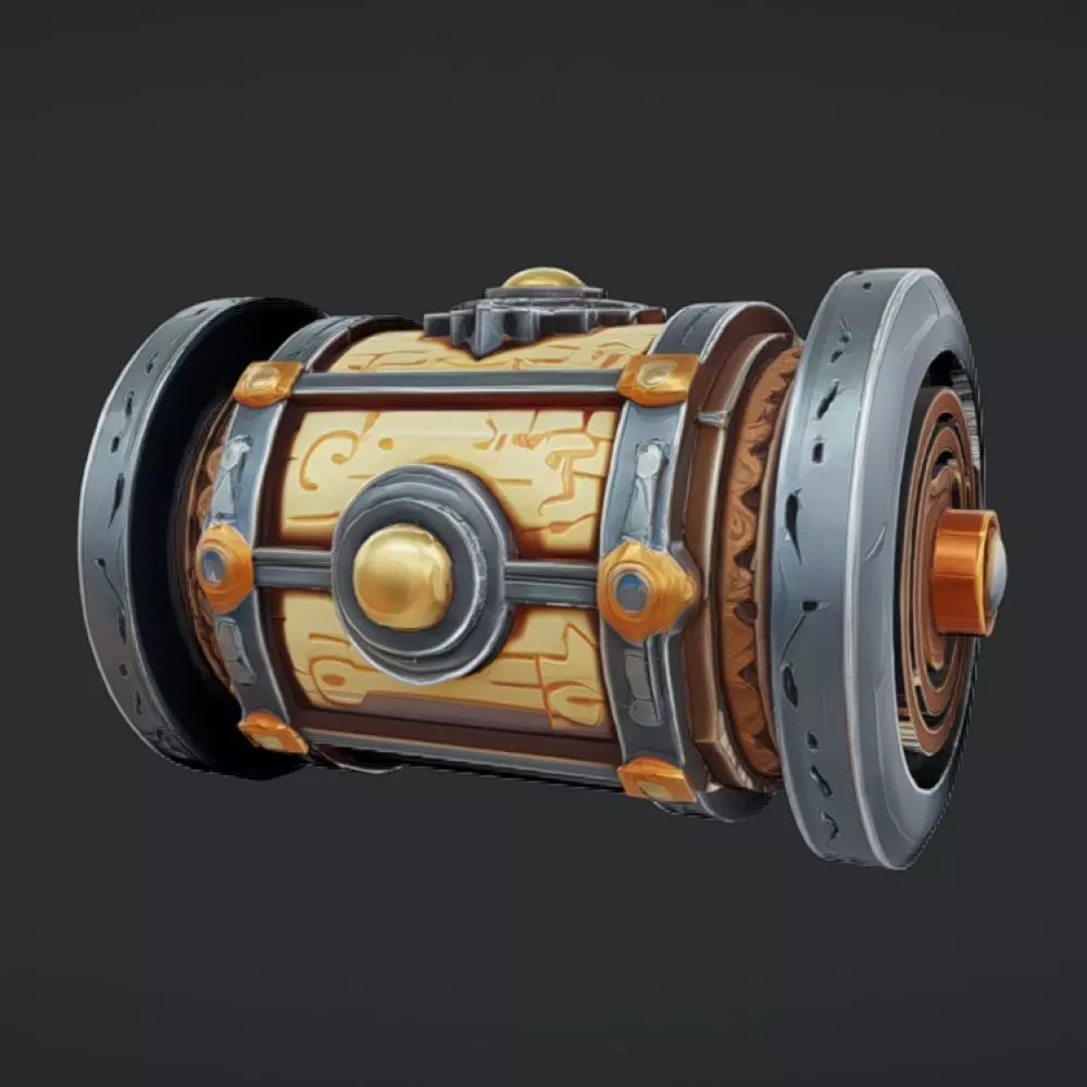 ornate cylindrical artifact 3D model_0