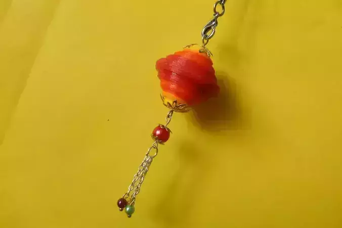 3D necklace orange paper lantern hanging from chain