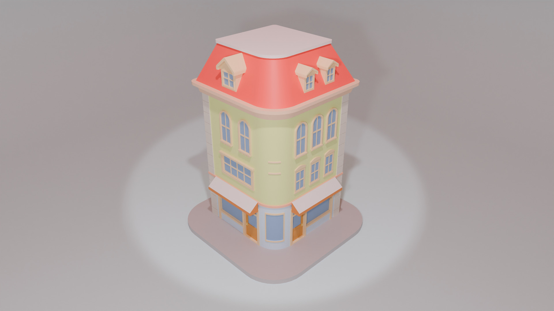 Cartoon Corner House Low-poly 3D model_5