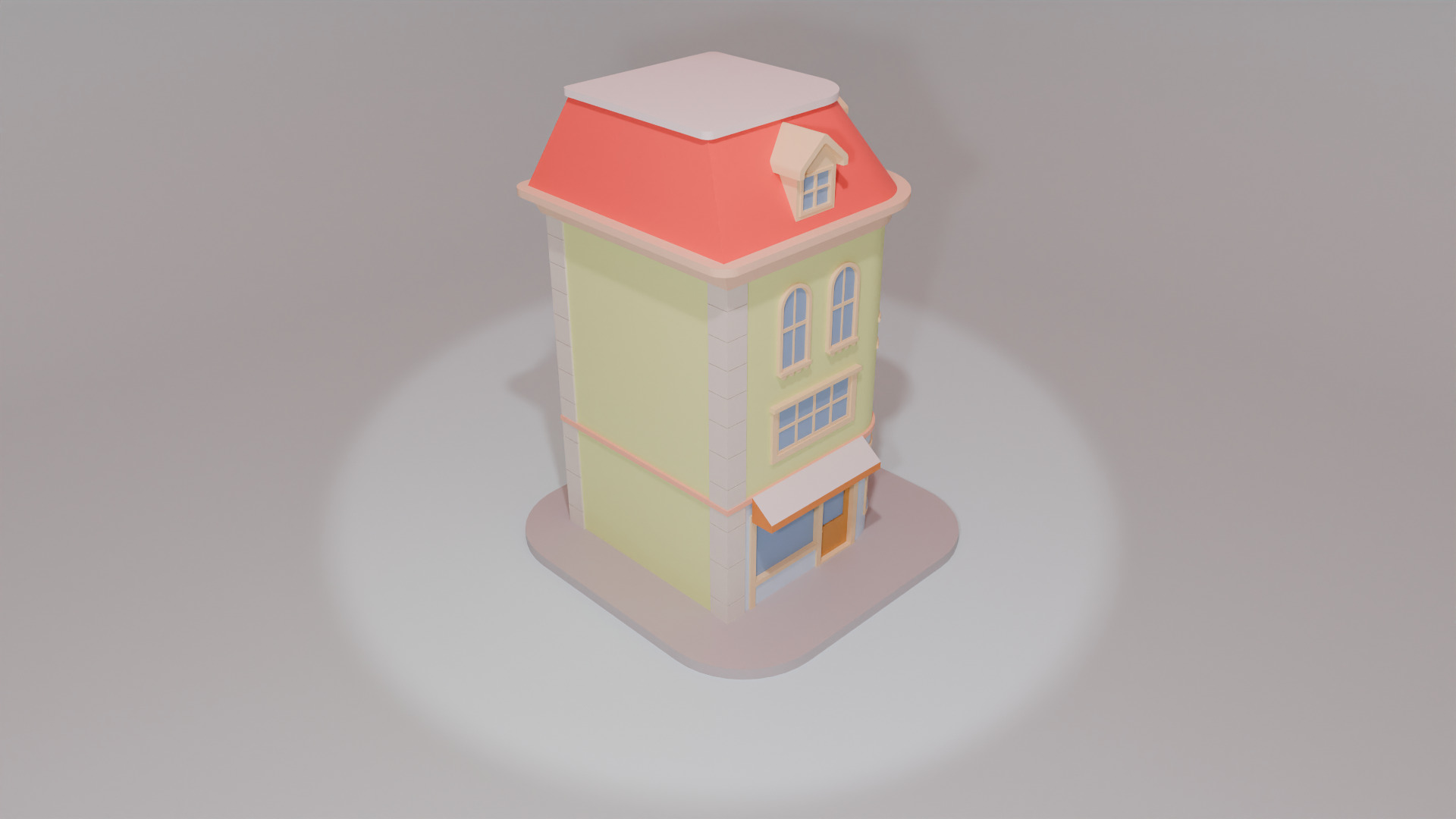 Cartoon Corner House Low-poly 3D model_8