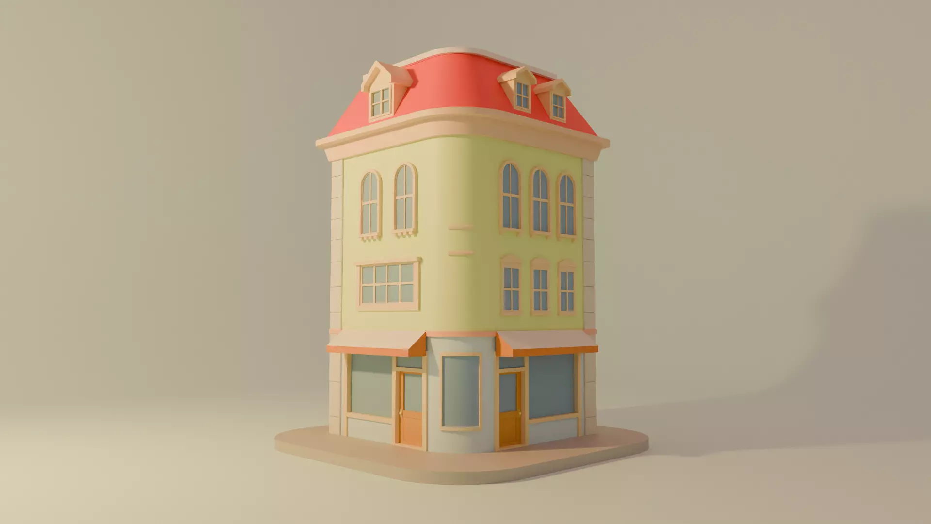 Cartoon Corner House Low-poly 3D model_0