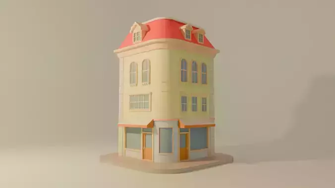 Cartoon Corner House Low-poly 3D model