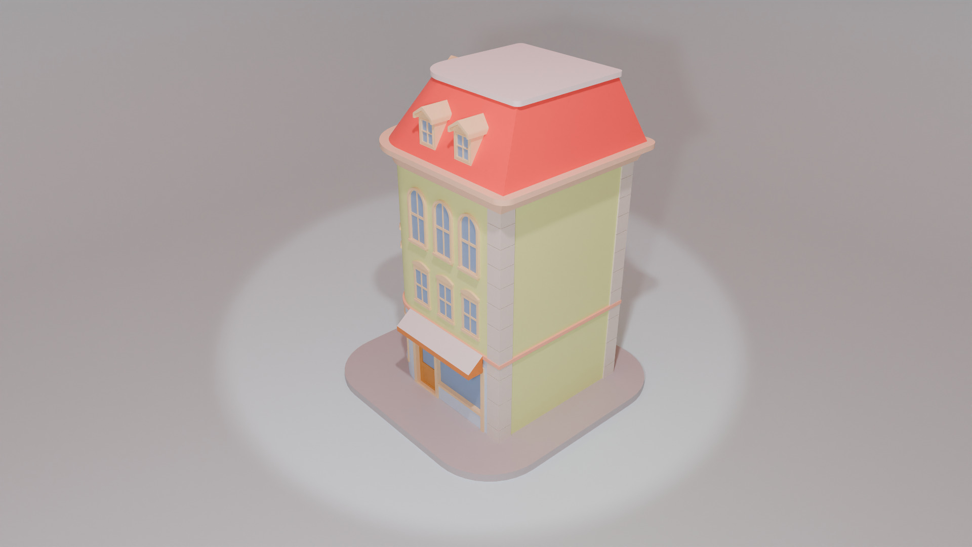 Cartoon Corner House Low-poly 3D model_6