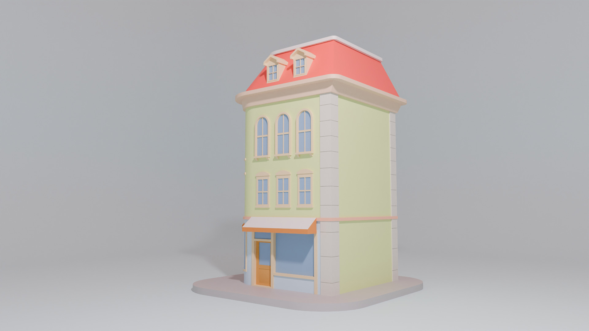 Cartoon Corner House Low-poly 3D model_2