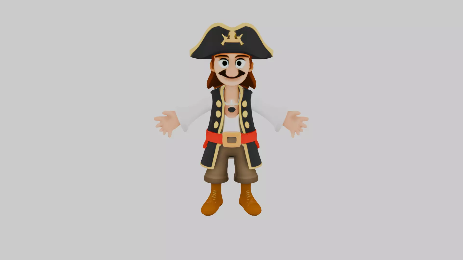 3D Cartoon Pirate Character TPose Game Ready 3D model_0