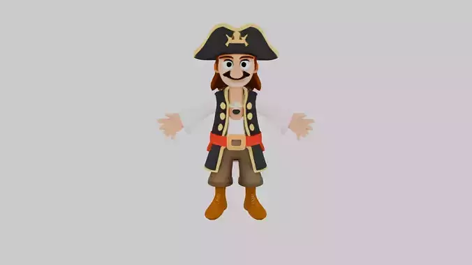 3D Cartoon Pirate Character TPose Game Ready