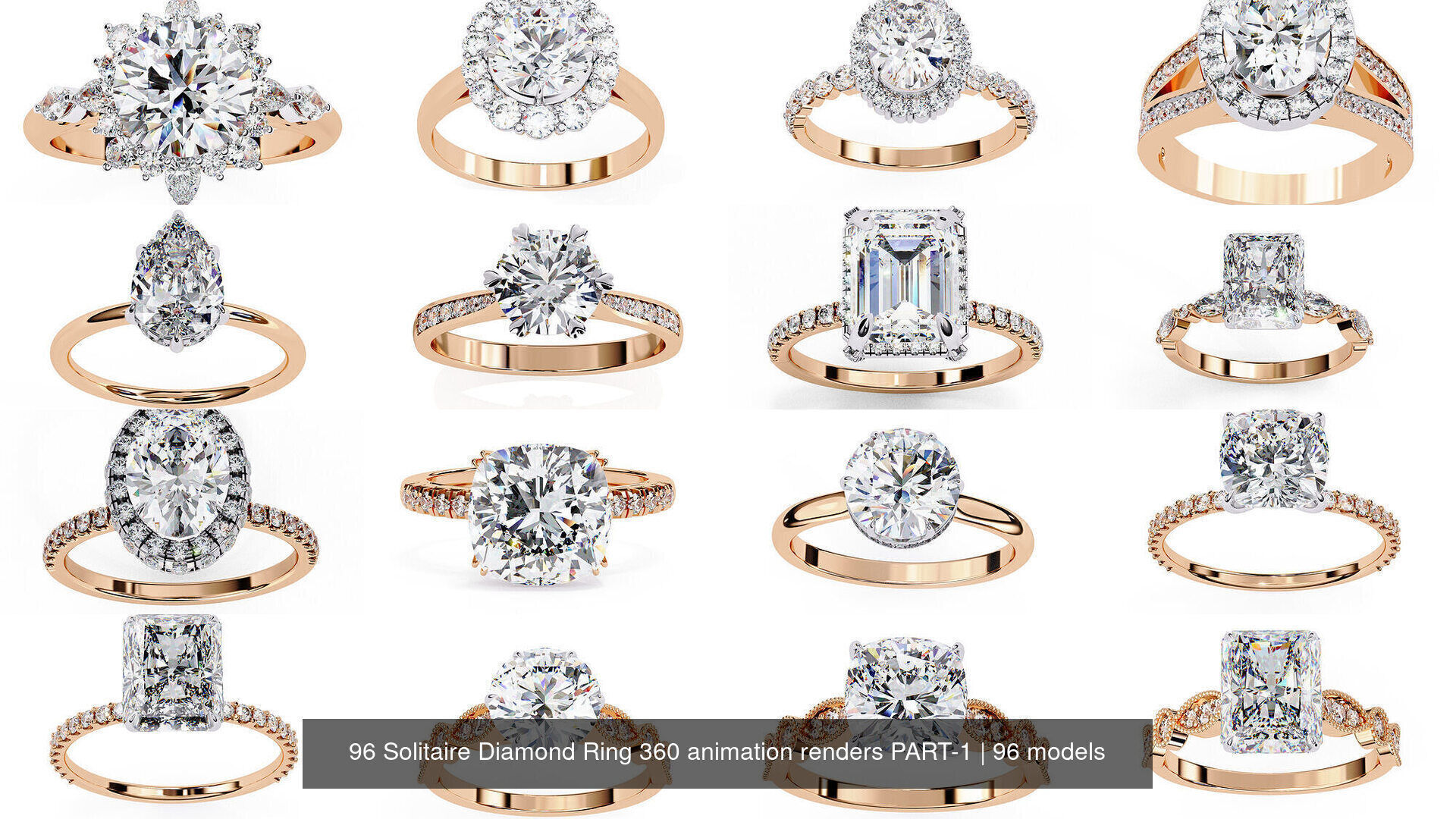 96 Solitaire Diamond Ring 360 animation renders PART-1 3D Model Collection_3
